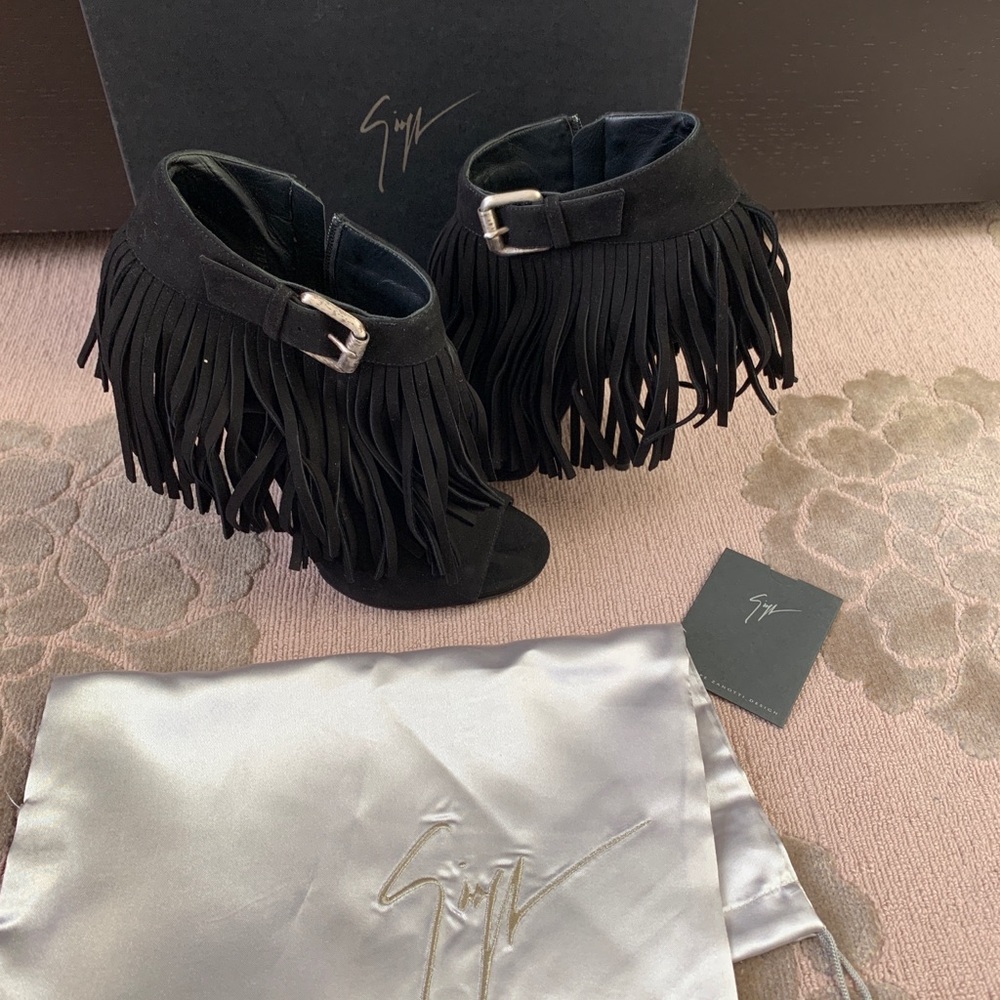 COPY - giuseppe zanotti fringe peep toe booties